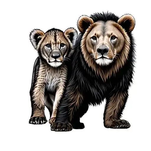 Lion Cub And Bear Cub Walking