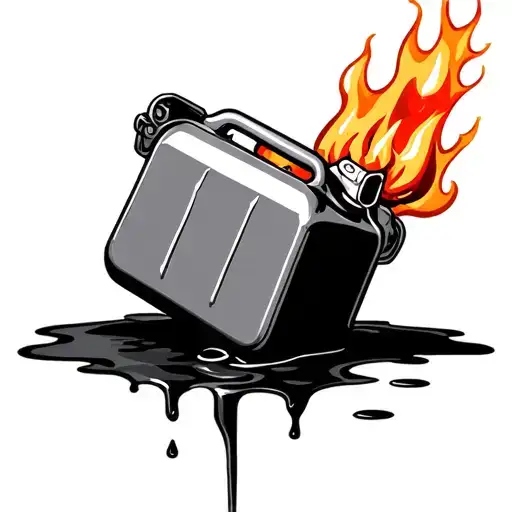 Tiped Over Jerry Can With Puddle Of Gas On Fire