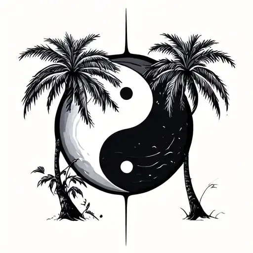 Ying Yang And Palm Tree