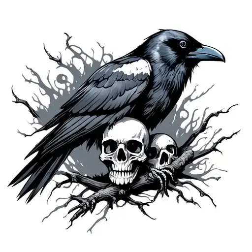 Raven And Skulls