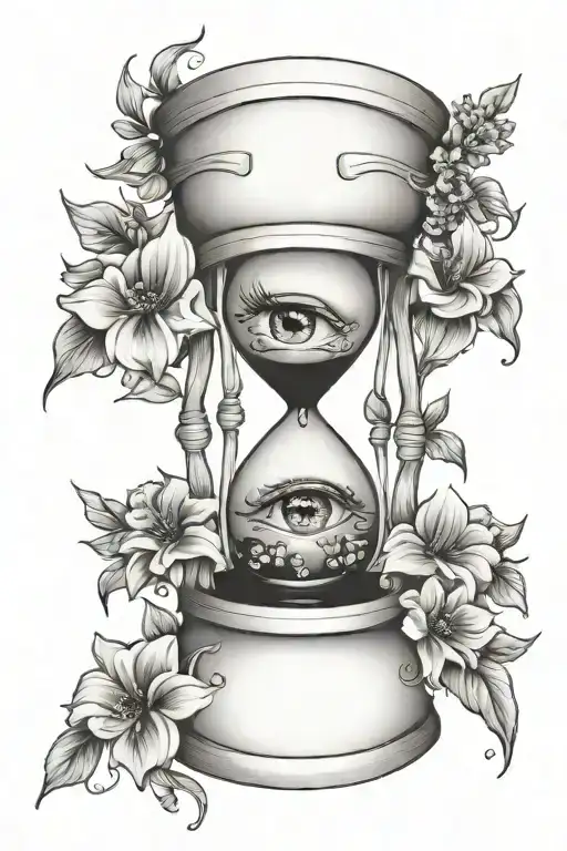 Hourglass With Crying Eye And Flowers Growing