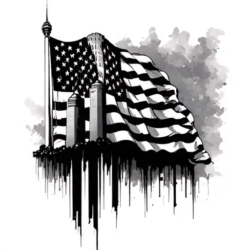 Twin Towers With American Flag Weaving