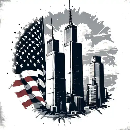 Twin Towers With American Flag Weaving Elements Like