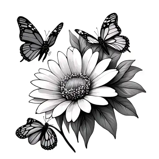 3 Small Butterflies Around A October Birth Flower With A July Birth Flower