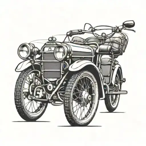 A Minimalist Outline Of A Classic Cuban Car With A Bicycle Wheel As The Steering Wheel