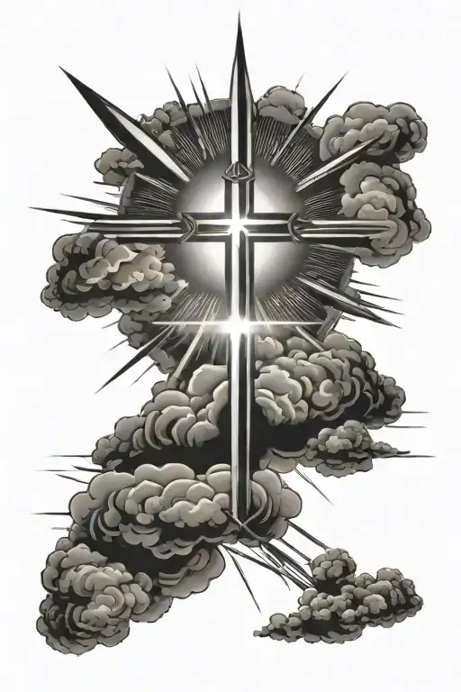 Clouds With Cross And Rays Of Sun