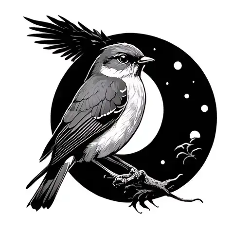Robin Bird In The Moon