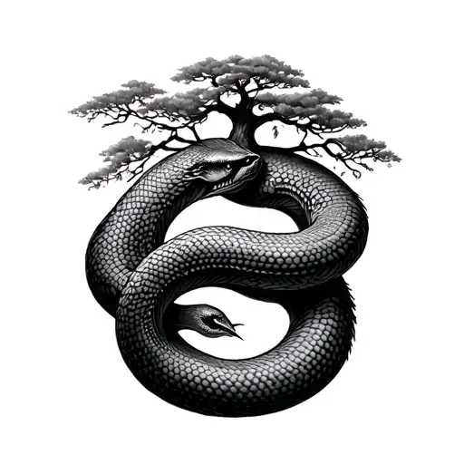 A Poison Tree Inside An Ouroboros Snake Wrapped