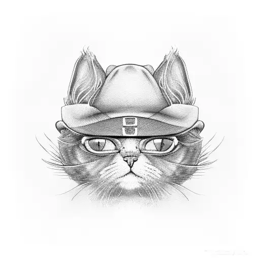 Cat With A Hat Eating Fish