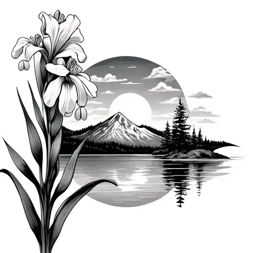 Mountain Sunset Iris Flower Lily Of The Valley Lake