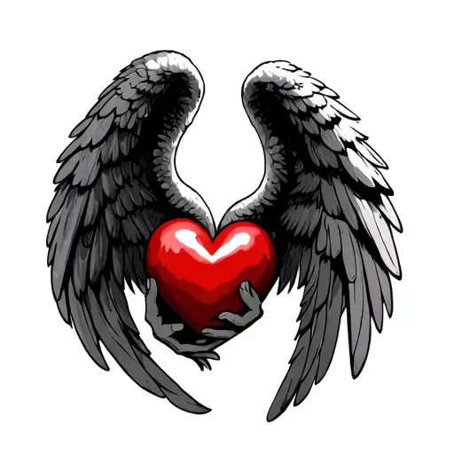 Angel Wings Cradling A Heart