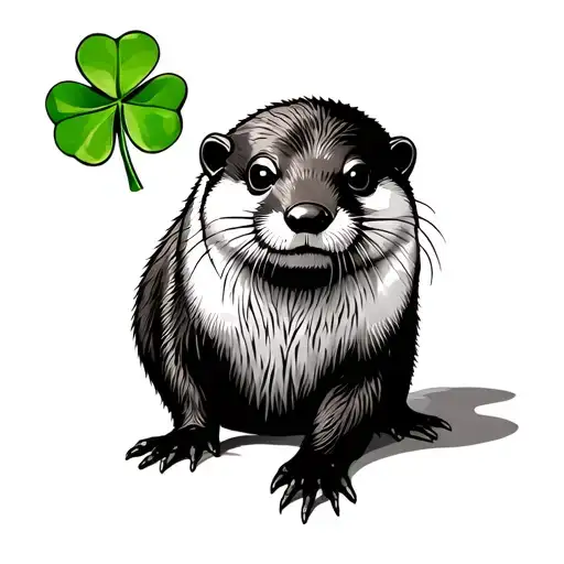 Native American Otter With A Four Leaf Clover