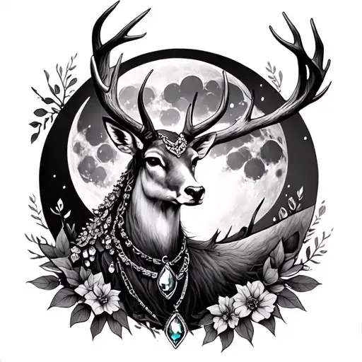 Deer Horns Wrapped In Jewelry And Jewels Moon