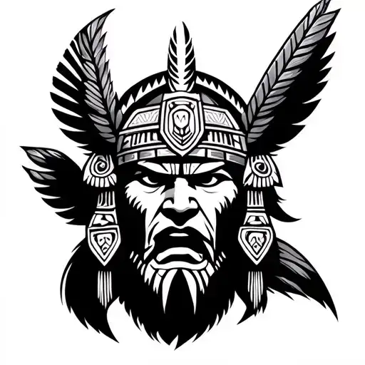 Face Totem Aztec Warrior Battling