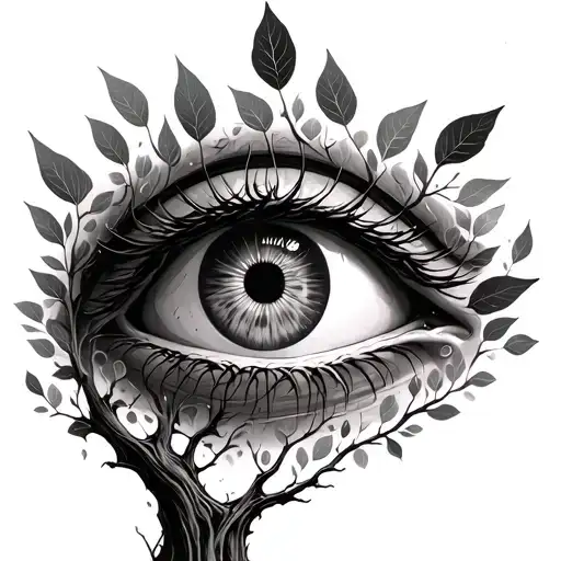 An Eye At The Base Of A Tree Growing With Leafs