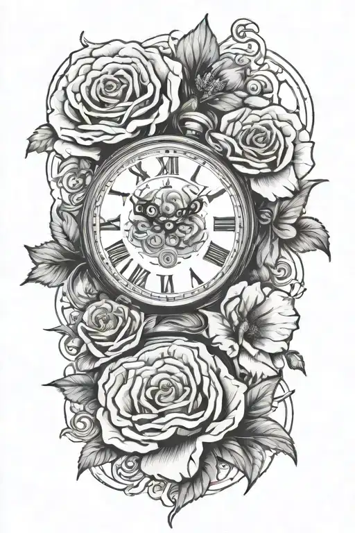 Two Clocks Surrounded By Poppies And Roses