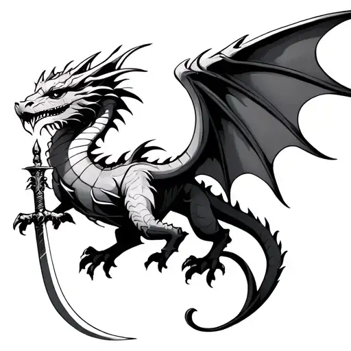Graceful Dragon With Wings And A Sword