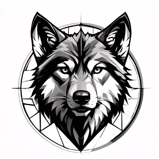 Geometric Shape With Realistic Wolf Head Inside A Circle