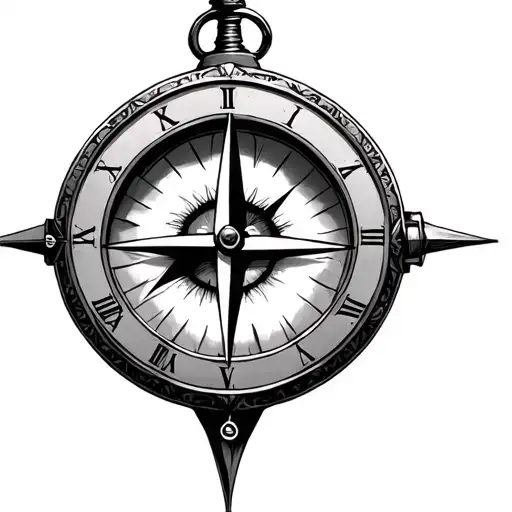 Compass W Roman Numeral Clock Inside And W Eye Inside