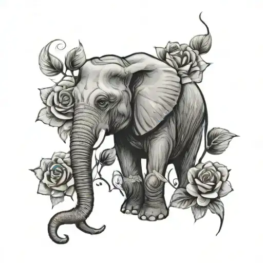 Elephant With Roses