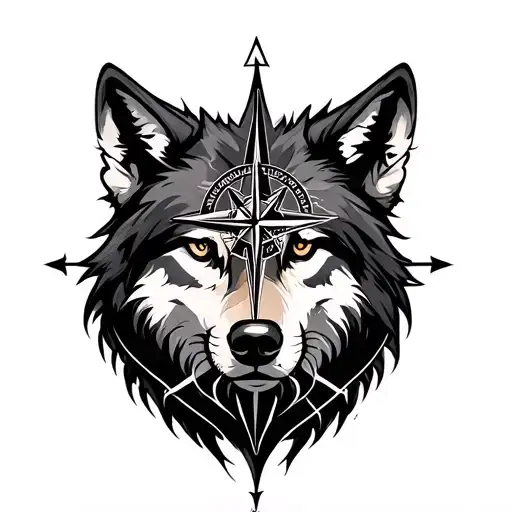 Wolf And Compass Rose Intertwined