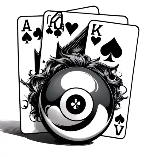 Three Ace Cards On Top Of 8-Ball With Joker Under