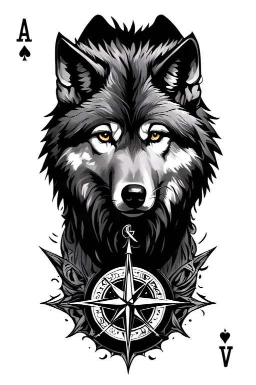 Wolf And Compass And Ace Card