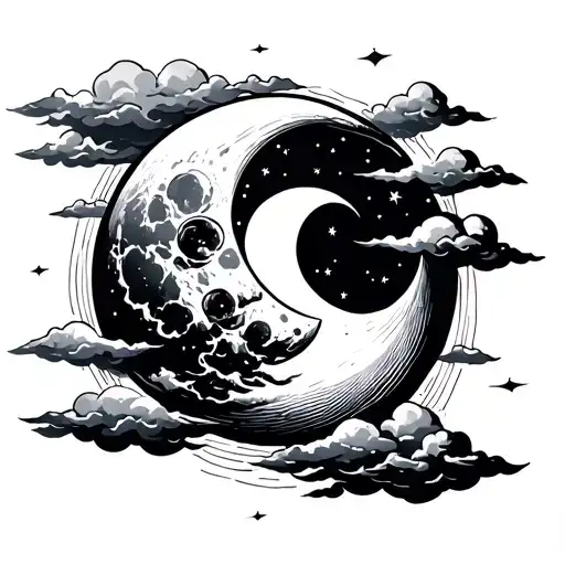 Moon And Clouds Surrounding