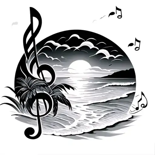 Beach With Music Note Intertwined