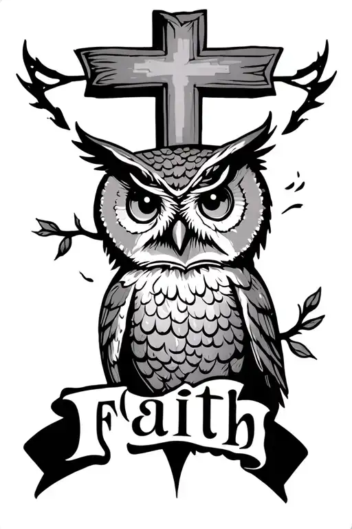 Faith In Words With A Cross On Top With A Owl Below The Word Faith Vertical