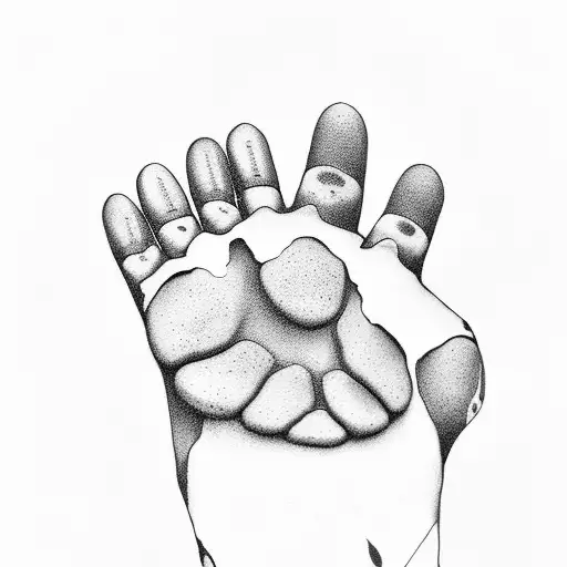 Dog Paw Laced With A Human Hand