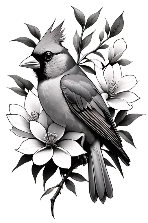 Male Cardinal Surrounded By Magnolia Flowers