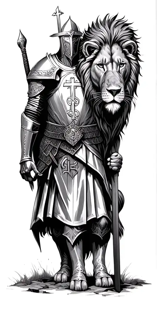 Knight Templar With A Lion And A Warrior Bible Verse Written