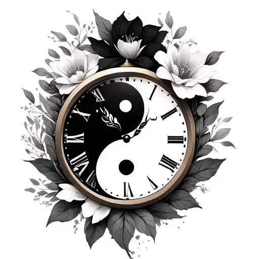 Life Path 8 With Clock And Flowers And Ying Yang Design