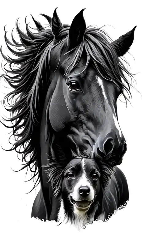 Horse And Dog Single Line