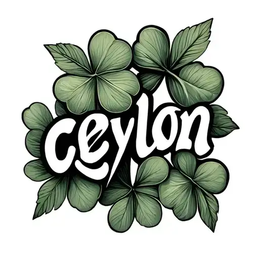 Ceylon Text With Tea Leaf Clover Intertwined