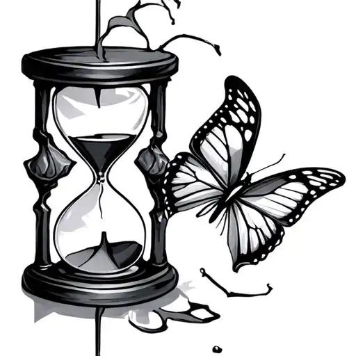 Broken Hourglass And Butterfly Resting