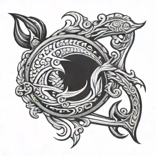 A Pisces Zodiac Symbol Intertwined With A Trident