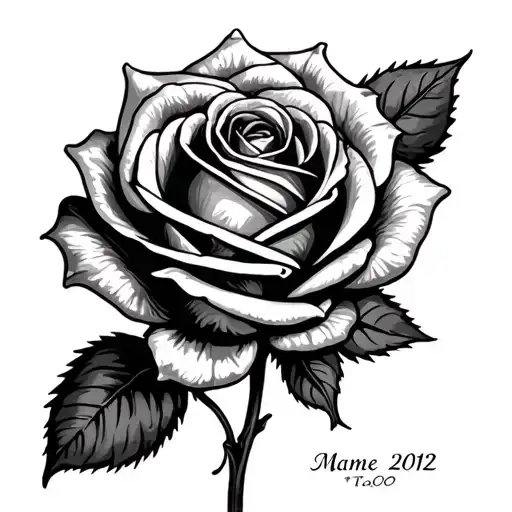 Rose Name In Stem With Fallen Petal With Date