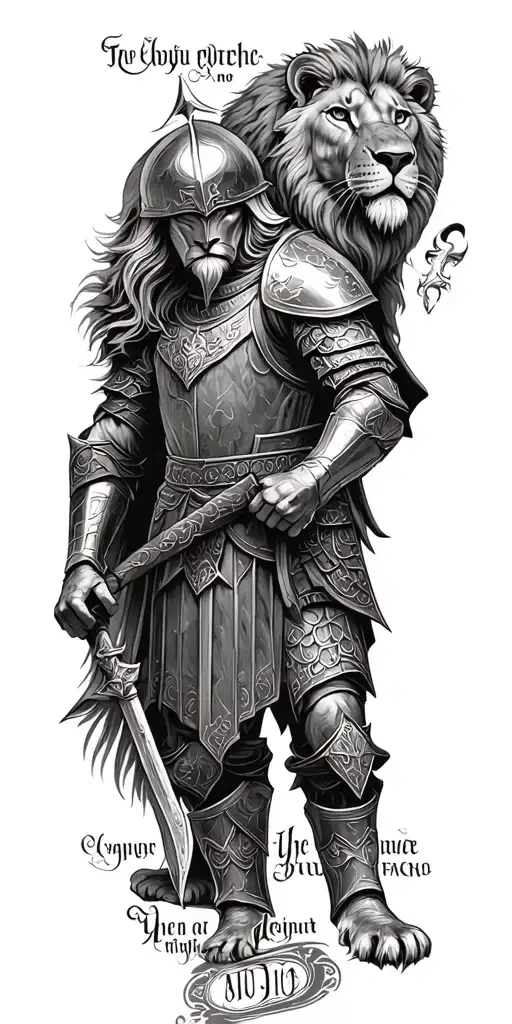 Knight Templar With A Lion And A Warrior Bible Verse Written
