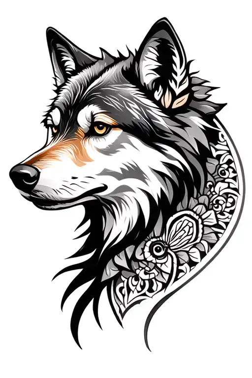 Wolf Head Profile And Mandala