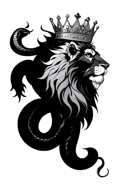 Snake And Lion Wearing A Crown