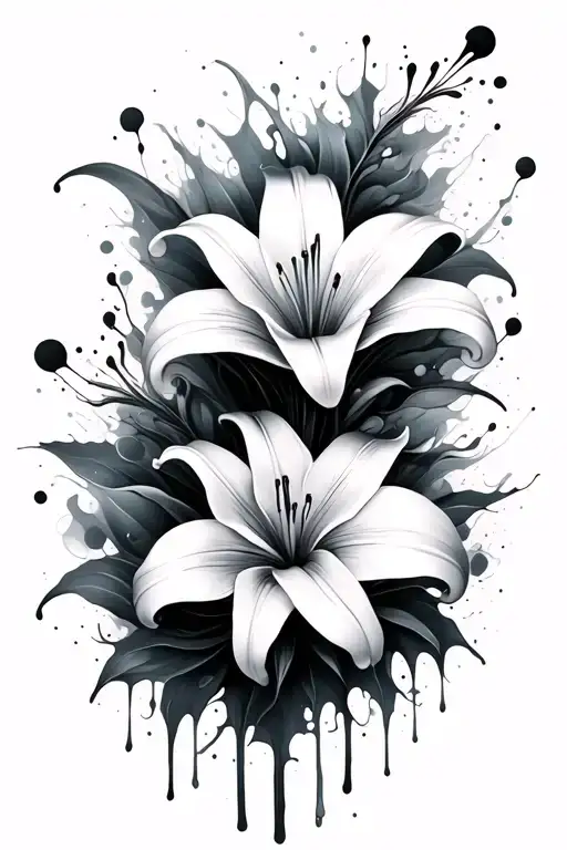 Abstract Ink Splatter Long Lily Flowers