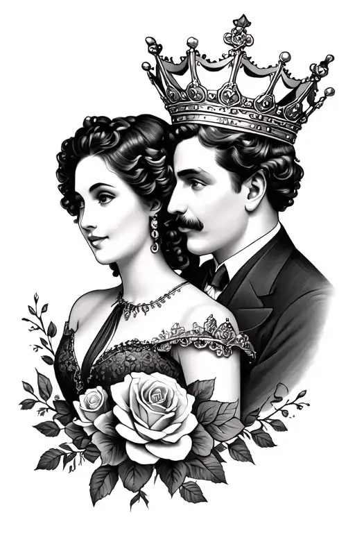 Mum & Dad With Crowns And Roses