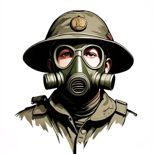 German Soldier Wearing Gas Mask In War