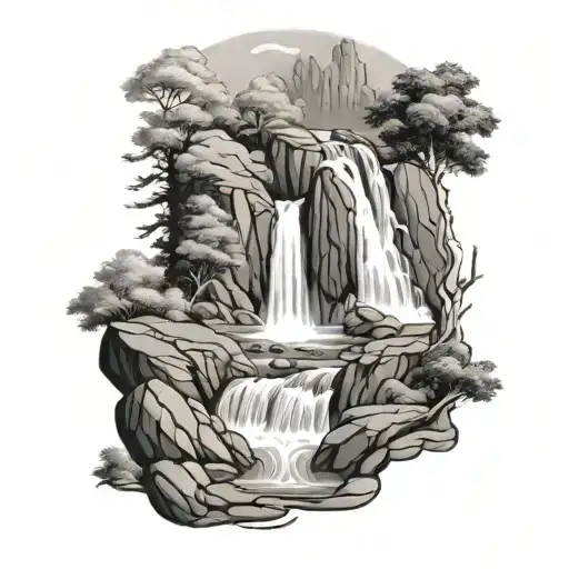 Waterfall And River Flowing