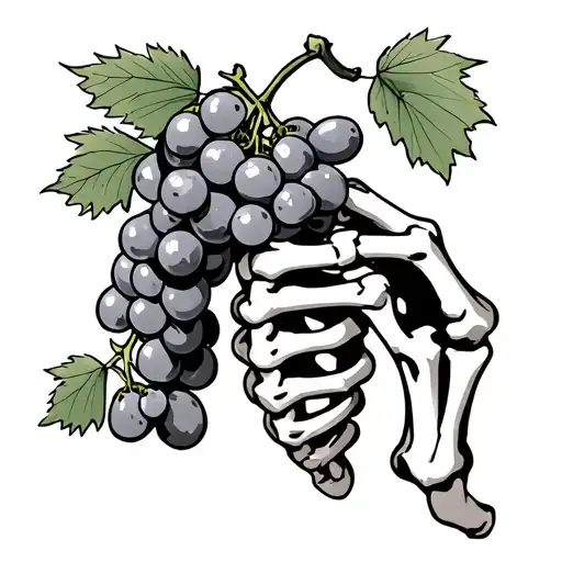 Skeleton Hand Holding Bunch Of Grapes With Undergrip