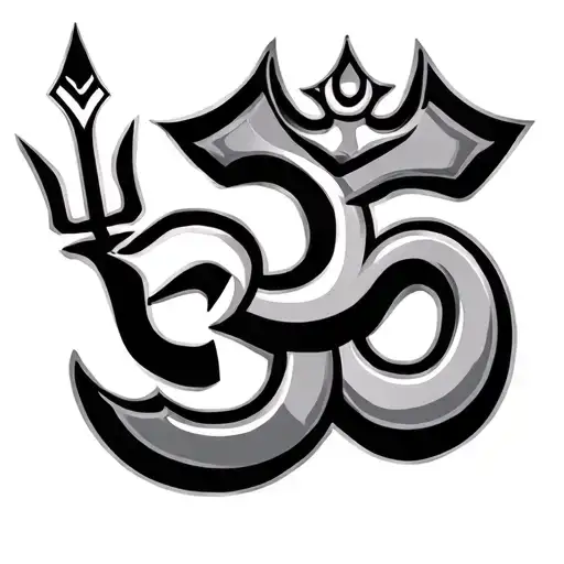 Om Symbol Tattoo With Trishul Trident