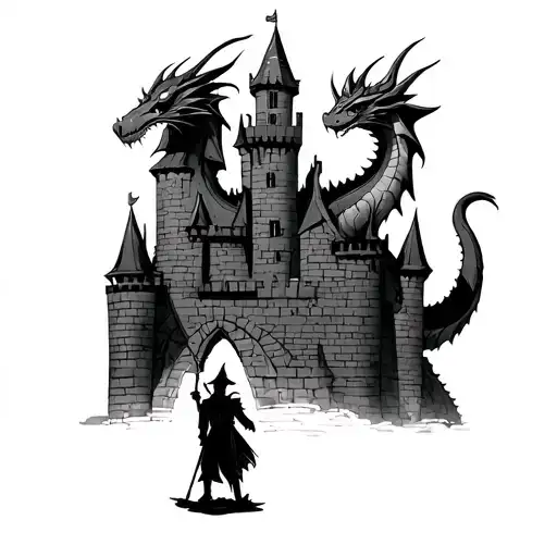 Dragon On A Castle With An Elf In The Foreground