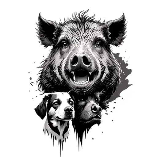 Boar With Man And Dog Hidden Inside